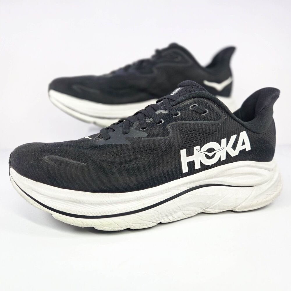 HOKA Clifton 10 Wide Black White Running Shoes 1162032 BWHT Men's 11.5 Wide